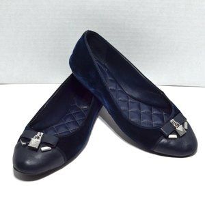 Michael Kors Alice Ballet Flats Womens Size 9 Navy Velvet Silver Lock Detail